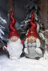 Pitici Crăciun – decor ceramic Crăciun cu căciuli roșii spiralate  2/set